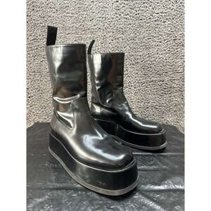 Gia / Rhw Rosie 23 Faux Leather Pull On Platform Boots Black Women Size 39 EU